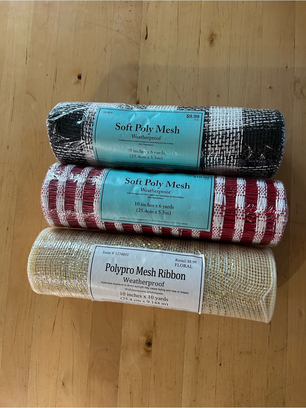 Hobby Lobby Poly Mesh Ribbon Lot 3 Rolls Weatherproof Halloween Christmas Craft